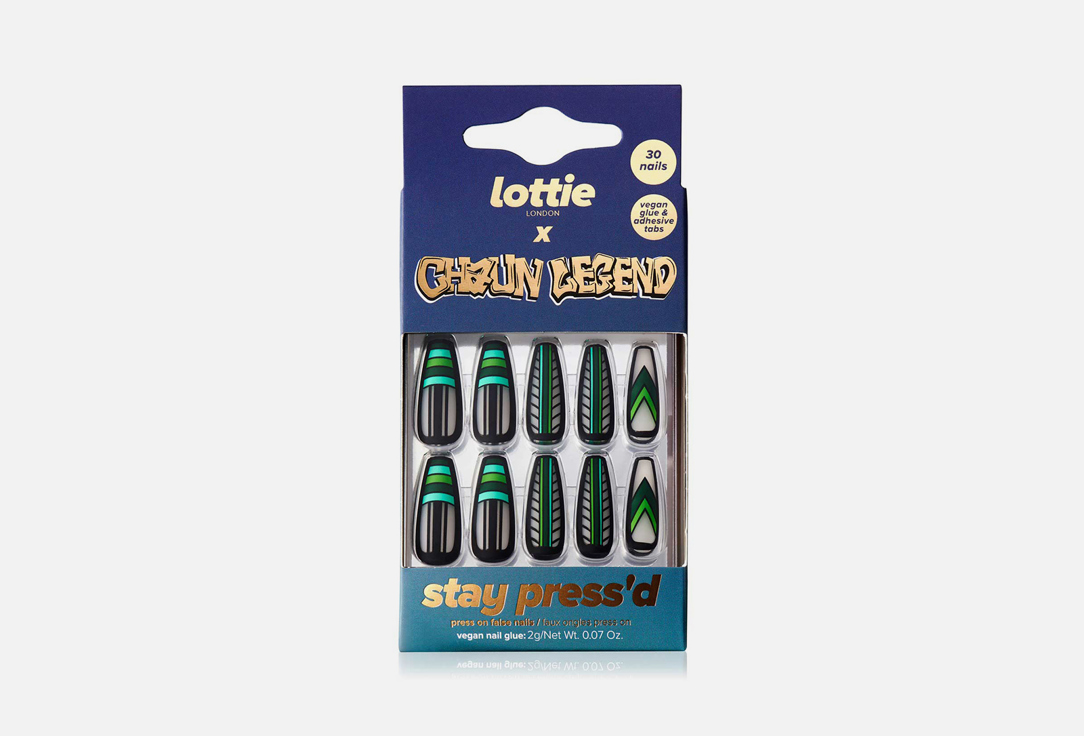 Lottie London Chaun Legend Stay Press'd Nails Green Chevron