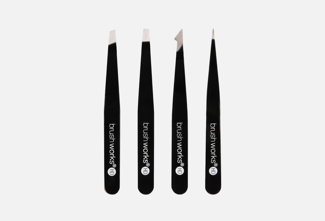 BRUSHWORKS Black Tweezer Set 4ea