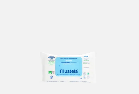 Mustela Baby Home Compostable Fragrance-Free Water Wipes, 60 pairs per pack