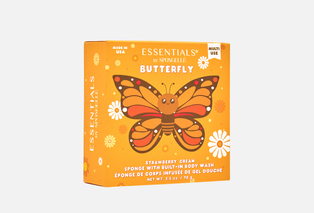 Essentials By Spongelle Strawberry Cream Butterfly Body Wash Infused Buffer 70 g (Multi Use)