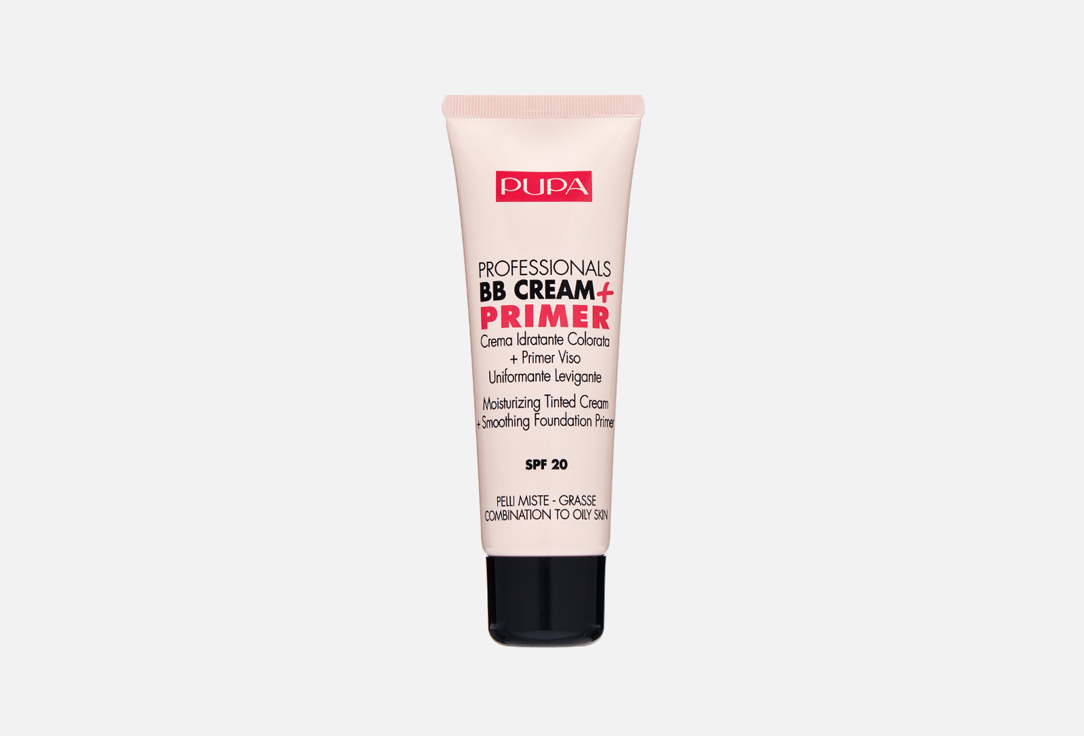 PUPA Professionals BB Cream + Primer Moisturizing Tinted Cream + Smoothing Foundation Primer – Combination to Oily Skin – Sand